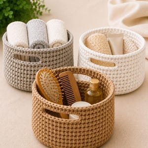 Crochet Basket Pattern PDF |  Round Storage Basket with Handles