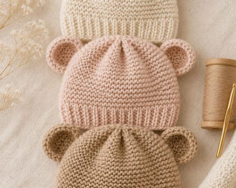 Baby Bear Ear Hat Knitting Pattern PDF, Premature Newborn Beanie Tutorial,  Nursery Gift