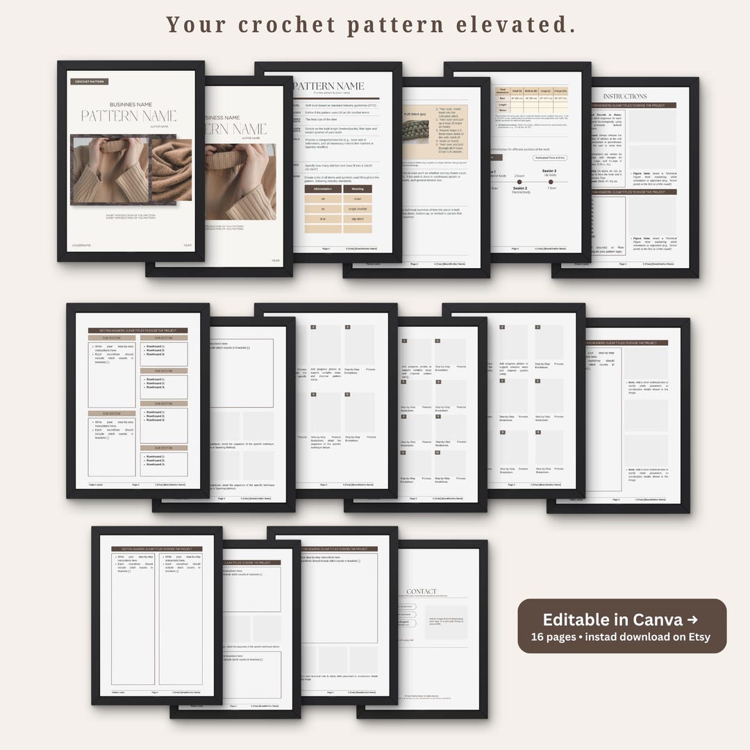 Professional Crochet Pattern Template for Canva | Graded Sizing, Photo ...