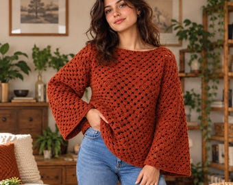 Oversized Granny Stitch Crochet Sweater Pattern, Relaxed Fit Pullover, Sweater Pattern, Crochet Top Pattern, XS-5XL