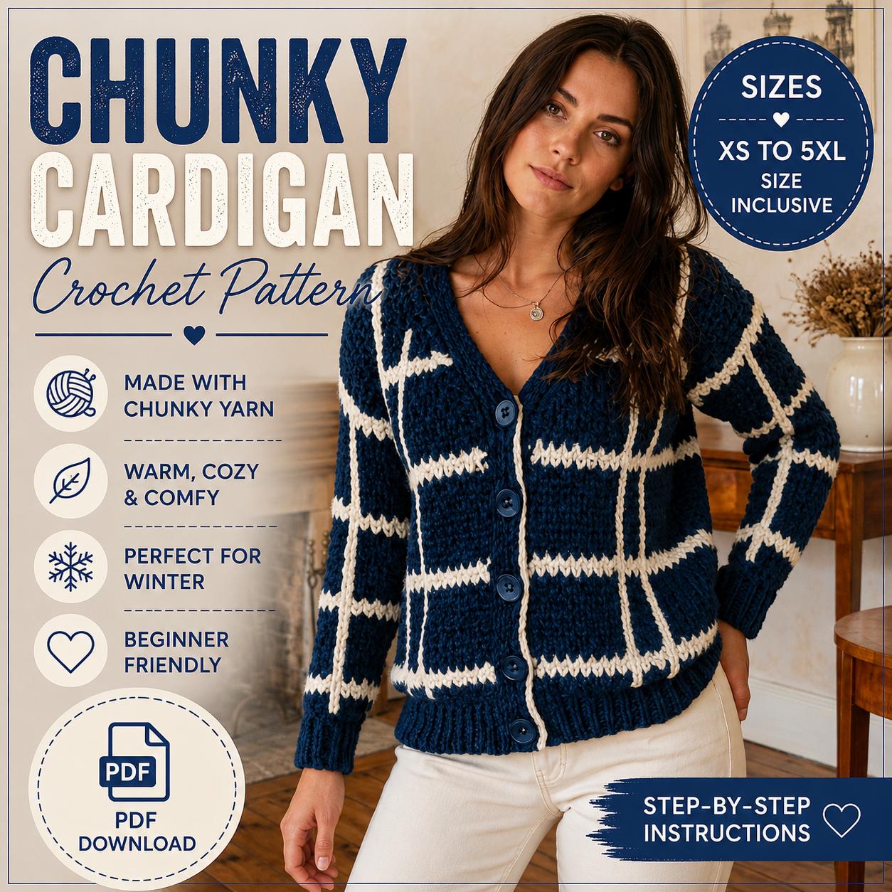 Button-Up Chunky Cardigan Crochet Pattern