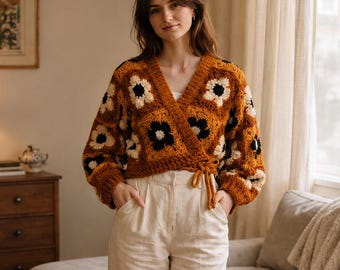 Granny Square Cardigan Crochet Pattern PDF, Daisy Granny Square Sweater, Crochet Cardigan Wrap, Digital Download