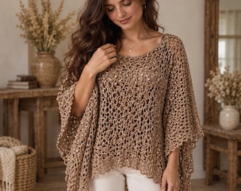 Shimmer Poncho Crochet Pattern, Beginner Friendly Sparkle Poncho, Sequin Crochet Poncho Pattern, Digital Download