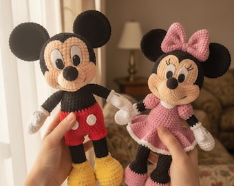 Paquete de patrones de ganchillo de Disney en PDF / Amigurumi de Mickey y Minnie Mouse / Patrón de muñeca de ganchillo Kawaii para principiantes