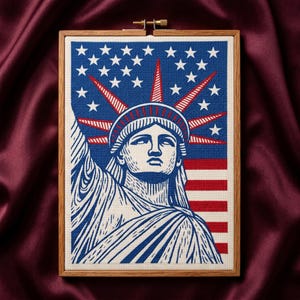 Modèle de point de croix Statue de la liberté, grille de broderie drapeau américain patriotique (PDF)