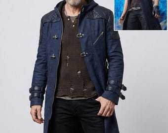 DMC 5 Nero Inspired Long Blue Coat | Devil Hunter Cosplay Trench Jacket | Anime Gaming Costume Outerwear | Nero Style Leather Coat