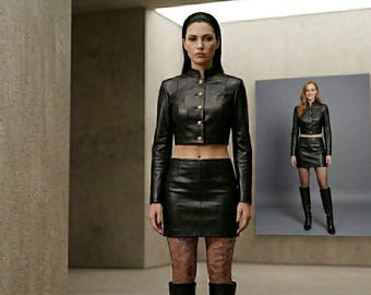 Lara Croft Tomb Raider Cosplay Costume | Black Leather Jacket & Mini Skirt Set
