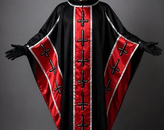 Ghost Papa Emeritus I Costume, Black Red Ritual Robe, Gothic Clergy Cosplay Cloak