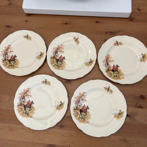 Set of 5 Alfred Meakin Plates, Vintage English Ironstone Hunting Scenes Staffordshire Pottery