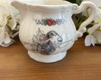 Lattiera francese vintage, modello Sarreguemines Obernai di Henri Loux, decorazione alsaziana, stile rustico country.