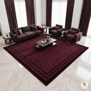 Burgundy Area Rug and Runner with Framed Border, Textured Rectangular Rug, Deep Red Traditional Style Carpet
