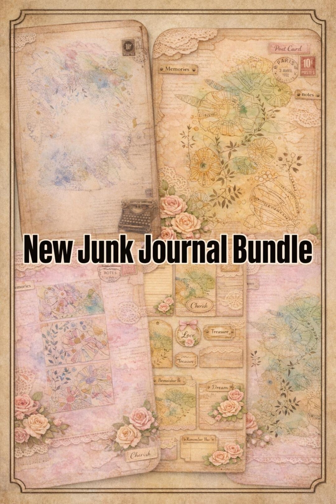 Vintage Junk Journal Printable Bundle – Shabby Chic Ephemera, Floral ...