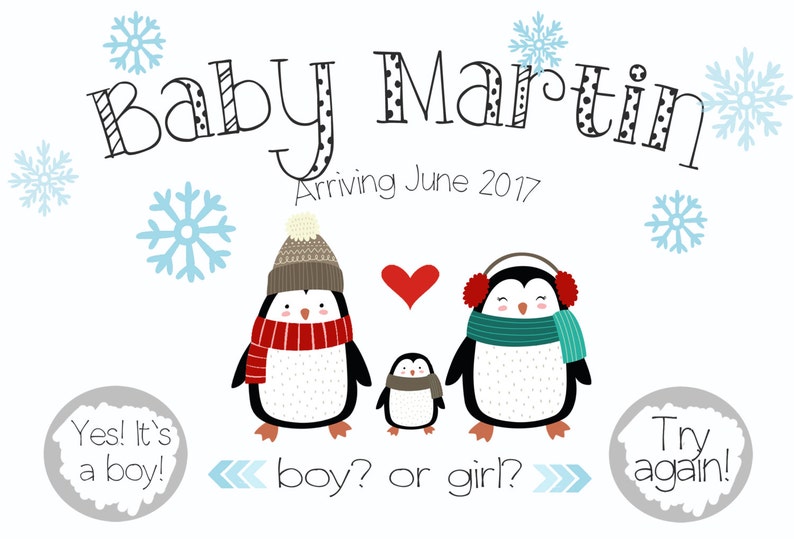Winter Christmas Baby Gender Reveal Scratch Offs Penguins Christmas Gender Reveal Scratch-Off Cards
