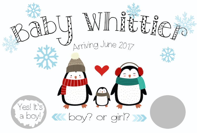 Winter Christmas Baby Gender Reveal Scratch Offs Penguins Christmas Gender Reveal Scratch-Off Cards