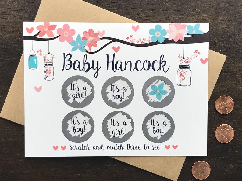 Gender Reveal Scratchoff Cards Game Floral Hearts Pregnancy Etsy