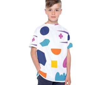Kids Sporty Jersey AOP | Abstract All Over Print Athletic Shirt | Lightweight Breathable Sports Tee for Boys & Girls | Active Wear Jersey