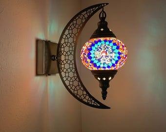 Lampada a mosaico a mezzaluna / Applique da parete turca marocchina / Illuminazione per la casa in stile boho islamico