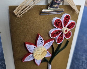 Handmade Quilled Flower Clipboard Art | Mini 3D Paper Flower Decor