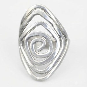 Sterling Silver Triangular Spiral Ring, Geometric Boho Band, Modernist Wire Jewelry