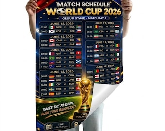 Póster con el calendario de partidos del Mundial 2026, descarga digital en formato PNG.