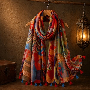 Écharpe bohème florale en coton pour femme, hijab léger, châle doux printemps été, écharpe à pampilles, foulard à la mode, cadeau pour elle