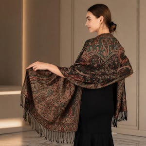 Paisley Print Pashmina Shawl | Soft Cotton-Polyester Blend Wrap, Winter Scarf