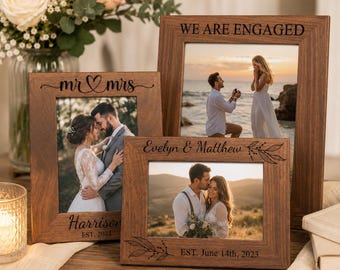 Engraved Photo Frame, 4x6 5x7 8x10 Picture Frame, Engagement Couple Picture frame, Wedding Photo Frame, Family Personalized Photo Frame
