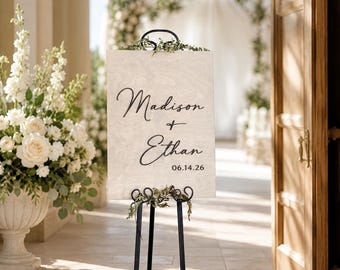 Letrero minimalista de bienvenida para bodas, letrero de madera 3D personalizado para bodas, letrero personalizado con los nombres de la pareja, señalización para la ceremonia de boda, tablero de nombres para bodas