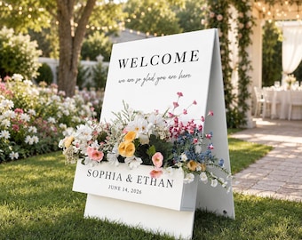 Letrero de bienvenida con caja de flores - Letrero de bienvenida para bodas - Decoración personalizada