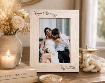 Regalo de boda personalizado para parejas / Marco de fotos de boda / Marco de fotos de aniversario grabado / Marco de fotos de boda grabado a medida