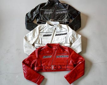 Vintage leren damesjack in Harley-Davidson-stijl racen