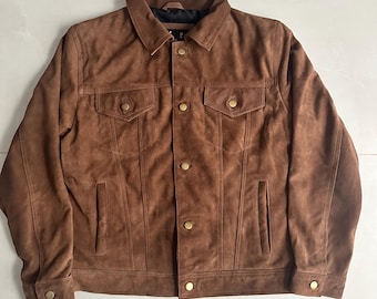Vintage stijl suède klassiek truckerjack heren | Handgemaakte suède jas