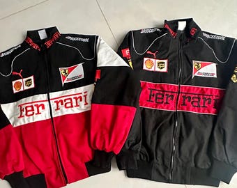 Ferrari-racejack: geborduurde motorsport bomber streetwear canvas jas