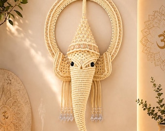 Ganesha Macrame Wall Hanging, Handmade Spiritual Decor, Indian Inspired Wall Art