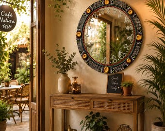 Handmade Lippan Art Mirror |  MDF Wall Mirror | Boho Rustic Home Decor | Cafe Entrance | Entryway Bedroom Living Room Decor