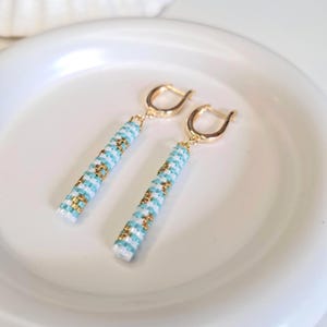 Turquoise Daisy Peyote Earrings Pattern: Tube Floral Beadwork Tutorial, Miyuki PDF (Digital Download)
