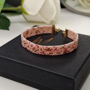 Beaded Pink Loom Bracelet Pattern PDF, Miyuki Delica Skinny Cuff, Digital Tutorial