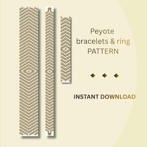 Paquete de patrones de peyote en PDF, tabla de cuentas para pulsera y anillo Miyuki Delica con diseño geométrico de diamantes y chevron.