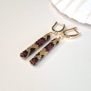 Leopard Print Peyote Earrings Pattern: Tube Beadwork Tutorial, Miyuki Delica Chart (PDF Download)