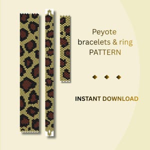 Leopard Print Peyote Pattern Bundle, Animal Print Miyuki Delica Bracelet & Ring Bead Chart PDF