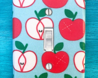 Red Apple Kitchen Decor, Red and Baby Blue Switch Plate,  Red, White and Blue Kitchen Decor