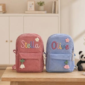 Corduroy Kids Backpack with Custom Name and Cute  Detail, Lightweight Preschool Toddler Bag, Lovely Back to School & Birthday Gift
