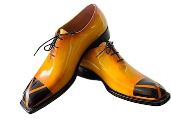Zapatos Oxford de cuero amarillo hechos a mano: Zapatos de vestir formales para hombre