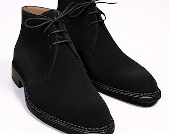Handcrafted Men's Black Suede Leather Chukka Ankle Boots