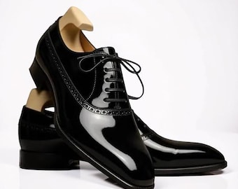 Handgemaakte zwarte lakleer Oxfords stijlvolle schoenen met veters voor heren