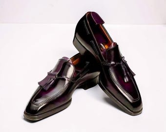 Handmade Brown Leather Tassel Loafers Dress Shoes