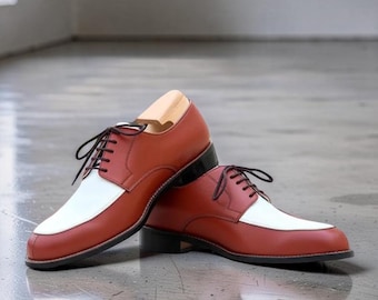 Zapatos Oxford marrones y blancos para hombre hechos a mano / Zapatos de vestir de cuero bicolor