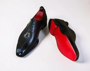 クリスチャン・ルブタン メンズ ブラック カーフレザー レッドソール オックスフォードシューズ