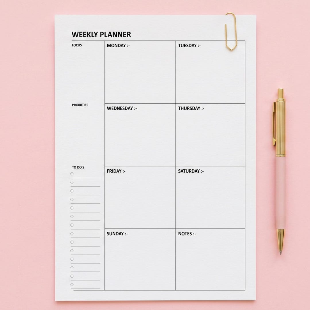 Minimalist Weekly Planner Printable, Printable PDF Plan. Minimal A4, A5 ...