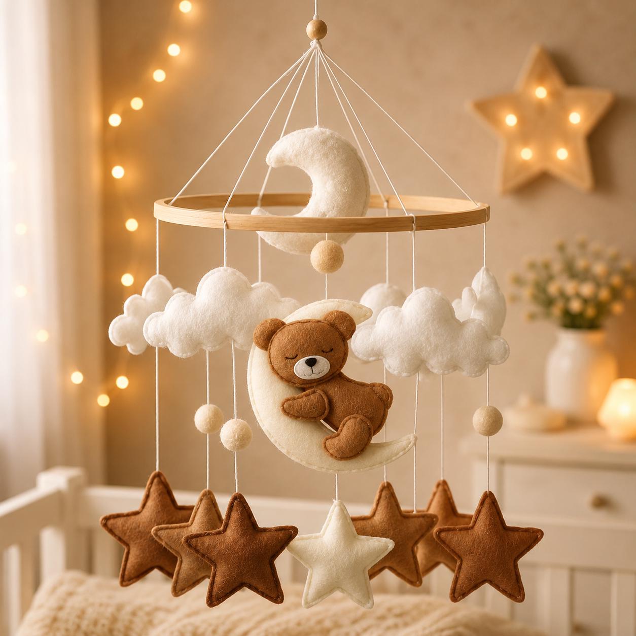 Baby Crib Mobile Music Box, Wooden Nursery Mobile Holder, Rotating Baby Mobile Arm, Neutral Nursery Decor, Montessori Baby Gift